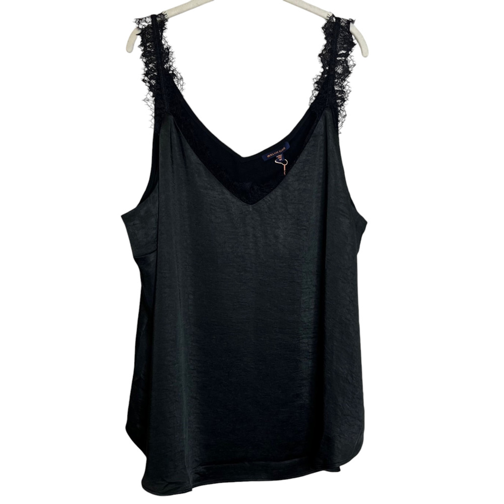Skies Are Blue Womens Cami Blouse Size 2X Black Satin Lace Trim Whimsigoth NEW